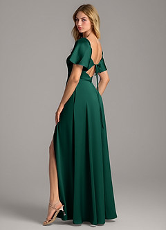 Azazie Chloe Bridesmaid Dresses Emerald A-Line Sweetheart Neckline Stretch Satin Dress image2