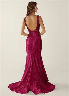 Roxana Burgundy V-neck Hot Rhinestones Corset Prom Dress image2