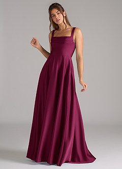 Azazie Shaude Bridesmaid Dresses Red Plum A-Line Pleated Stretch Satin Dress image6