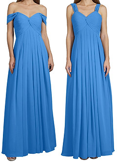 Azazie Kaitlynn Bridesmaid Dresses Blue Jay Empire Ruched Chiffon Convertible Dress image8