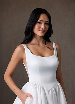 Azazie Skylin At-home Try On Dresses Diamond White Ball-Gown with Pockets Satin Dress image7