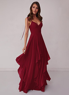 A-Line V-neck Chiffon Asymmetrical Dress With Bow Burgundy