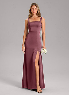 Azazie Frostine Bridesmaid Dresses Desert Rose A-Line Bow Stretch Satin Dress image3