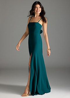 Azazie Melia Bridesmaid Dresses Peacock A-Line Bow Stretch Crepe Dress image3