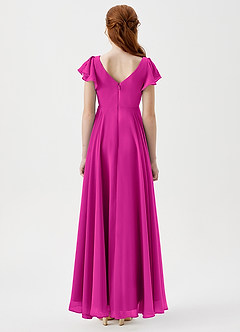 Azazie Caria Junior Robe Trapèze en Mousseline de soie Plissée Fuchsia image4