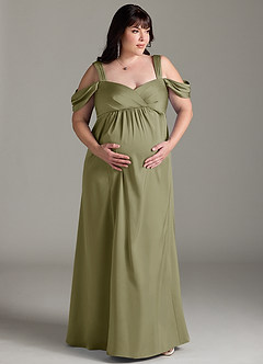 Azazie Rhea Vestidos de dama de honra para maternidade Vestir Linha A Plissado Comprimento do chão Cetim elástico image8