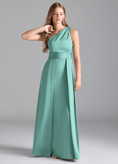 Azazie Dallas Vestidos de damas de honor Vestido de Aqua de Satén Elástico de Corte en A con Hombro unilateral image1