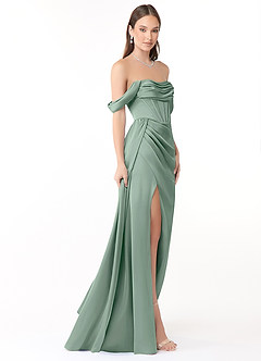 Azazie Amyra Vestidos de damas de honor Vestido Agave de Satén Elástico de Corte Sirena Convertible con Hombros descubiertos image4