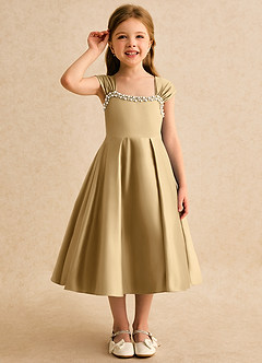 Azazie Yosemite Flower Girl Dresses Gold Ball-Gown Sweetheart Neckline Matte Satin Dress image5