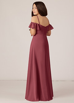 Azazie Juna Junior Robe Trapèze en Mousseline de soie Épaule décolletée Merlot image5