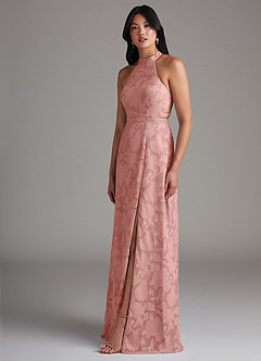 Azazie Clarice Bridesmaid Dresses Rosette A-Line Side Slit Floral Burnout Dress image3