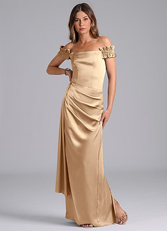 Azazie Kalysia Vestidos de damas de honor Vestido de Champán de Satén Elástico de Corte Sirena Convertible con Vestidos sin tirantes image3