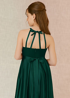 Azazie Arianthe Junior Emerald A-Line with Pockets Stretch Satin Dress image7