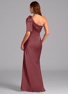 Azazie Yuanna Bridesmaid Dresses Desert Rose Mermaid One Shoulder Stretch Satin Dress image2
