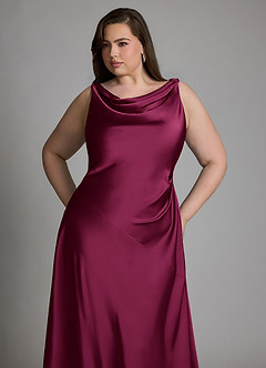Azazie Nerine Bridesmaid Dresses Red Plum A-Line Pleated Stretch Satin Dress image11
