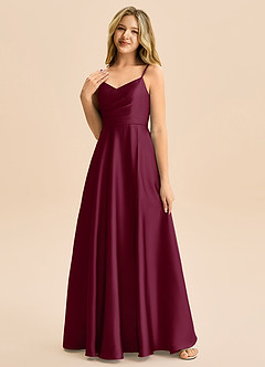 Azazie Rumi Junior Linia A Pofałdowany Satyna elastyczna Długość podłogi Młodsza druhna Sukienka image3