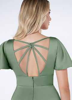 Azazie Lani Robes de demoiselle d'honneur Robe Trapèze en Satin extensible Manche à volants Matcha image3