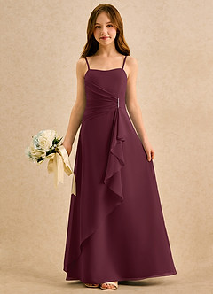 Azazie lolly Girls Formal Robe Demoiselle D'honneur Fillette Robe Trapèze en Mousseline de soie Plissée Cabernet image3