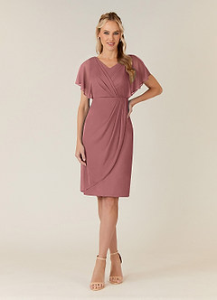 Azazie Waverly Mother of the Bride Dresses Desert Rose Sheath Pleated Mesh Dress image1
