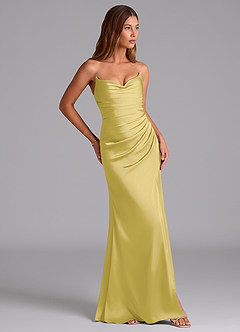 Azazie Claudelle Robes de demoiselle d'honneur Robe Sirène en Satin extensible Bustier Canari image4