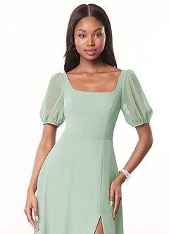 Azazie Alani Bridesmaid Dresses Agave A-Line Square Neckline Chiffon Dress image5
