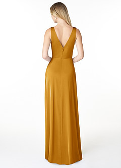 Azazie Nelly Brautjungfernkleider A-Linie Plissee mit V-Ausschnitt Stretch-Satin Kleid Butterscotch image2