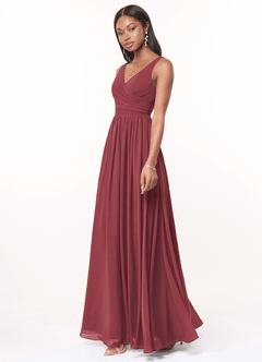 Azazie Keyla Bridesmaid Dresses Merlot A-Line V-Neck Pleated Chiffon Dress image3