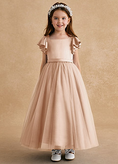 Azazie Suzy Flower Girl Dresses English Rose A-Line with Sleeves Tulle Dress image2