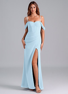 Azazie Asha Bridesmaid Dresses Sky Blue Sheath Off the Shoulder Chiffon Convertible Dress image7