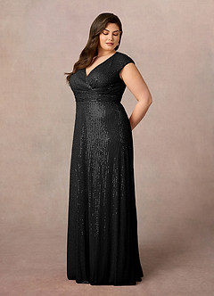 Azazie Sacramento Mother of the Bride Dresses Black A-Line Ruched Sequins Dress image2