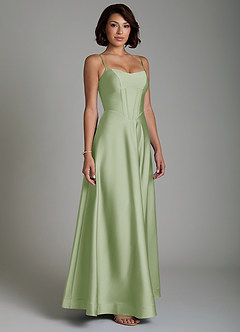 Azazie Nona Bridesmaid Dresses Dusty Sage A-Line Pleated Stretch Satin Dress image5