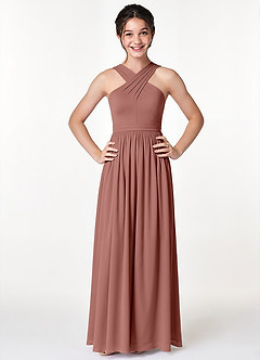 Azazie Jiya Junior Cedar Rose A-Line Pleated Mesh Dress image4