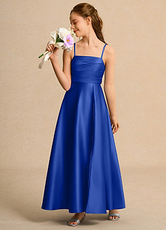 Azazie Pebbles Junior Formal Flower Girl Dresses Royal Blue A-Line Pleated Matte Satin Dress image5