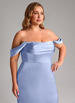 Azazie Saige Bridesmaid Dresses Ice Sheath Off the Shoulder Stretch Satin Dress image14