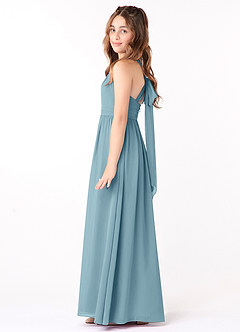 Azazie Jaylah Junior Moody Blue A-Line Ruched Chiffon Dress image3