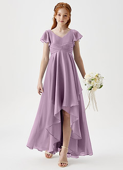 Azazie Caria Junior Robe Trapèze en Mousseline de soie Plissée Glycine image3