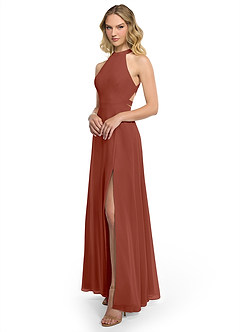 Azazie Clarice Bridesmaid Dresses Auburn A-Line Halter Chiffon Dress image2