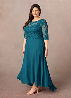 Azazie Monza Mother of the Bride Dresses Ink Blue A-Line Lace Chiffon Dress image8