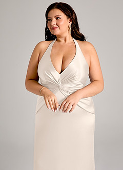 Azazie Valerie Bridesmaid Dresses White Alabaster Mermaid Pleated Stretch Satin Dress image13