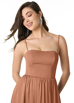 Azazie Morana Bridesmaid Dresses Bronzer A-Line Off the Shoulder Stretch Satin Convertible Dress image2