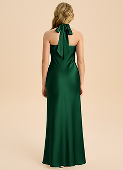 Azazie Chickie Junior Jurk van Stretch Satijn met Kolom Geplooid Donkergroen image2