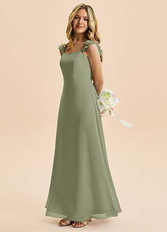 Azazie Mavie Junior Abito A-Line in Chiffon Increspato Pistacchio image3