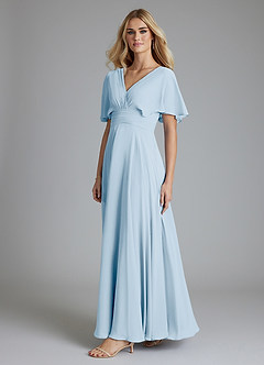 Azazie Pamela Bridesmaid Dresses Sky Blue A-Line V-Neck Pleated Chiffon Dress image3