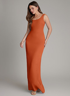 Azazie Hadley Bridesmaid Dresses Burnt Orange Mermaid Pleated Chiffon Dress image4