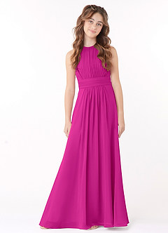 Azazie Bonnie Junior Fuchsia A-Line Pleated Chiffon Dress image1
