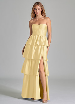 Azazie Faye Bridesmaid Dresses Butter A-Line Ruched Stretch Satin Dress image4