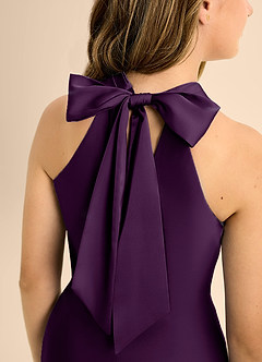 Azazie Doretta Junior Grape A-Line Pleated Stretch Satin Dress image8