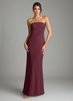 Azazie Saylor Vestidos de damas de honor Vestido de Cabernet de Gasa de Corte Sirena con Sin tirantes image3