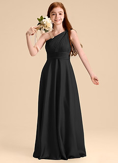 Azazie Charlize Junior Robe Trapèze en Satin extensible Plissée Noir image6