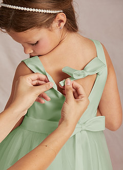 Azazie Marlee Final Sale Dusty Sage A-Line Pleated Matte Satin Dress image3